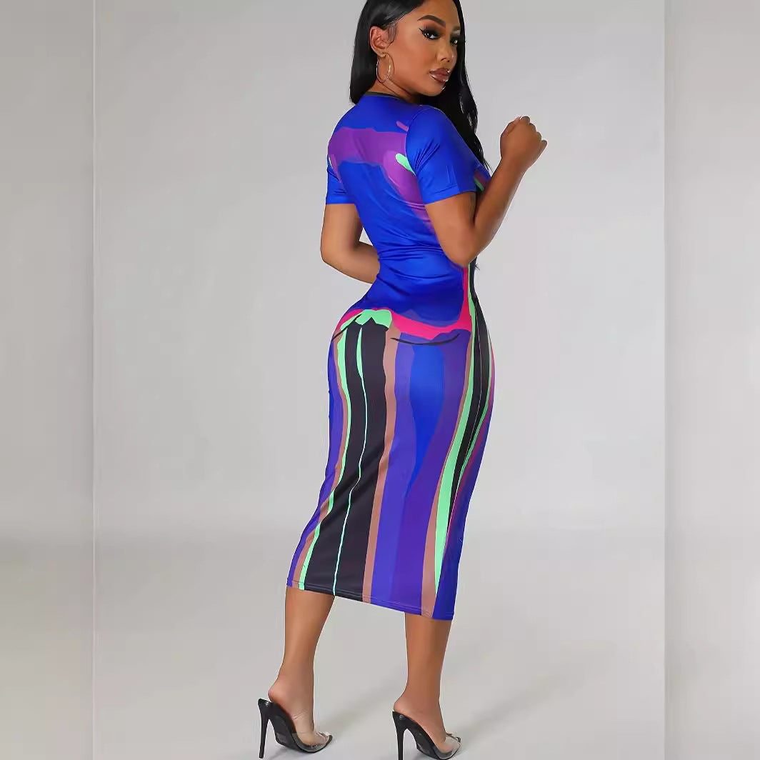 Women Print Short Sleeve Dress 5