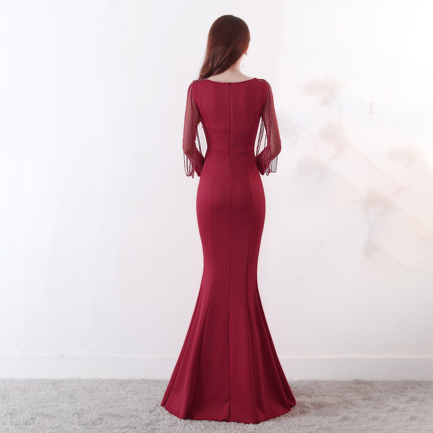 Bridal toast autumn long-sleeved rhinestone chain mermaid long evening dress 7