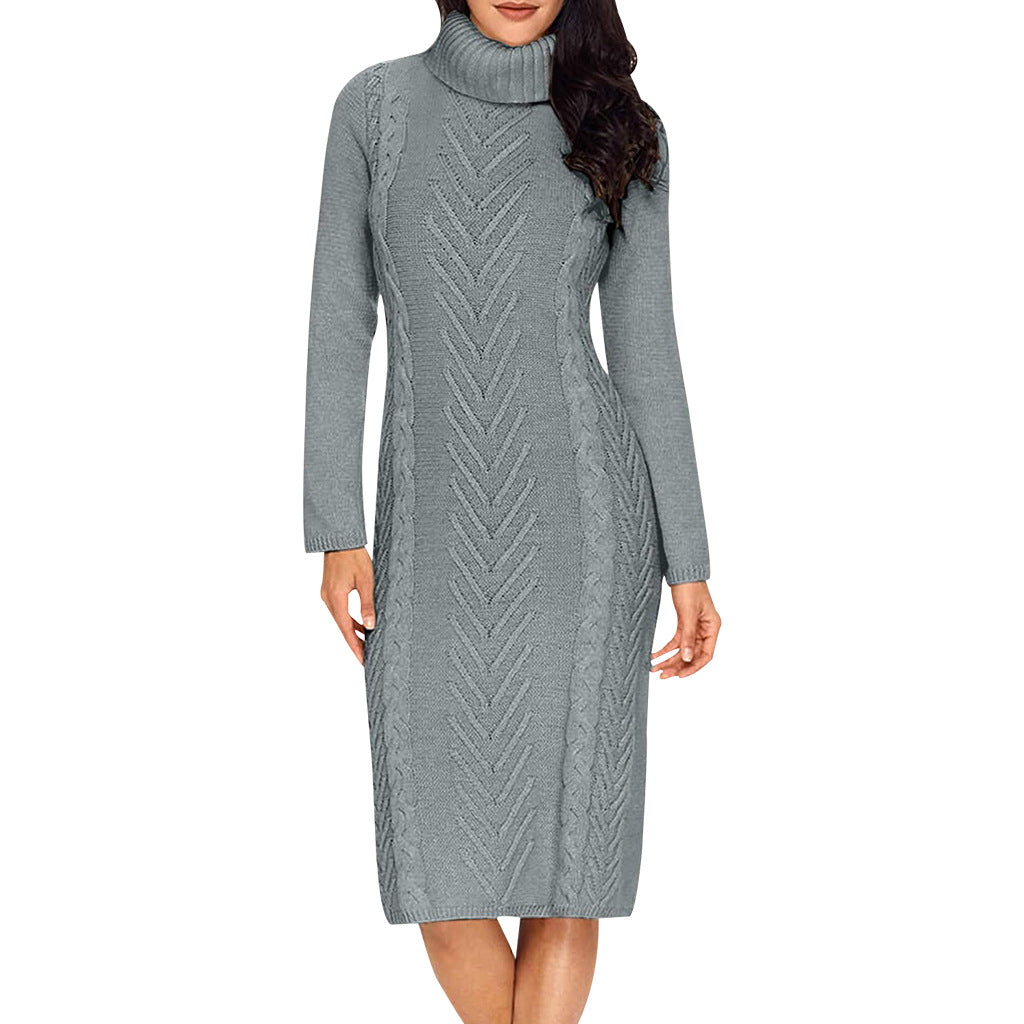 Women Sexy Solid Round Neck Sweater Dress 9