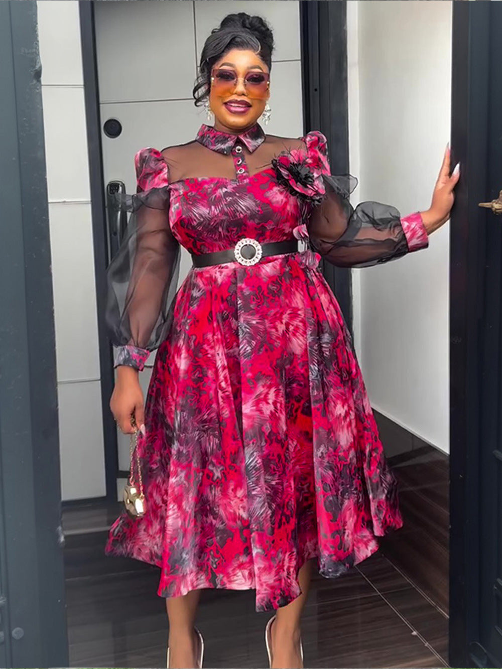 Plus Size Women Spring and Summer Tie-Dye Print Dress 7