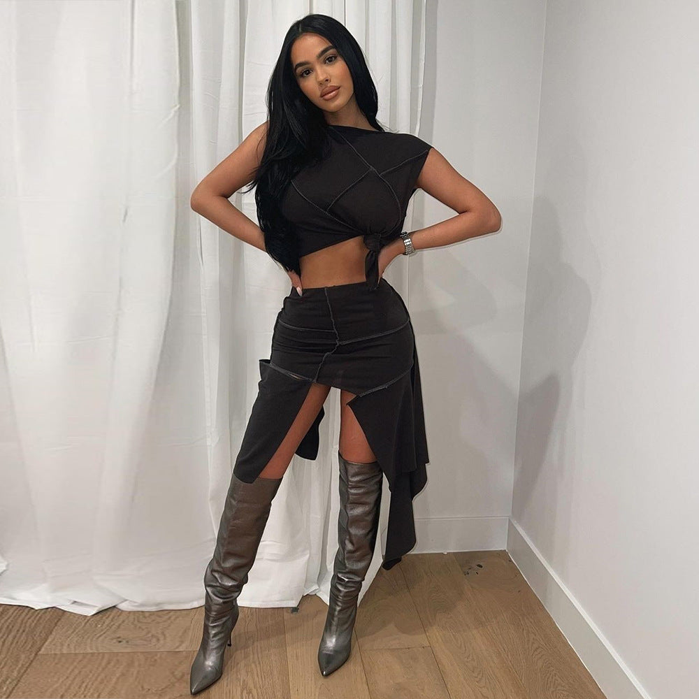 Women summer style trend Crop Top and Skirt Two Piece Set 4