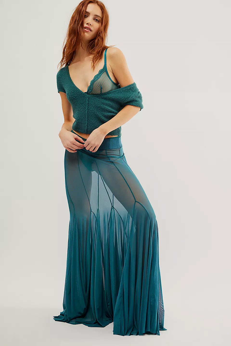 Irregular See-Through Mesh Sexy High-Waisted Long Skirt 16