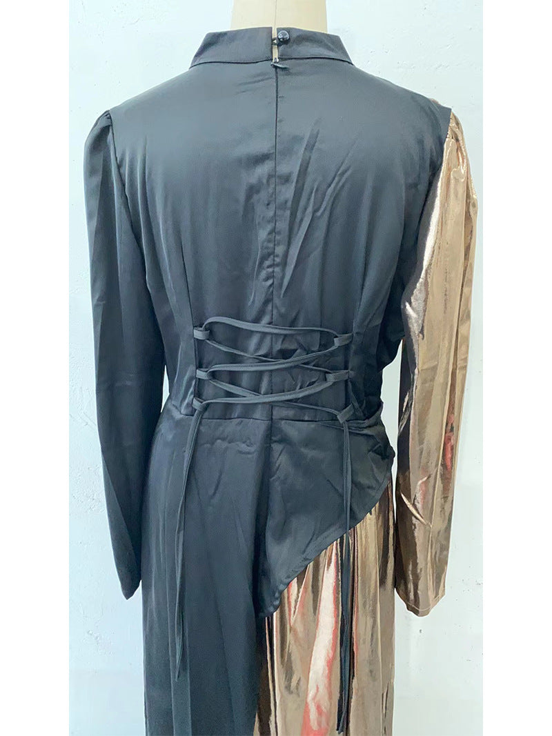 Spring Long Sleeve Slim Lace-Up Women's Irregular Long Fashion Dress 8