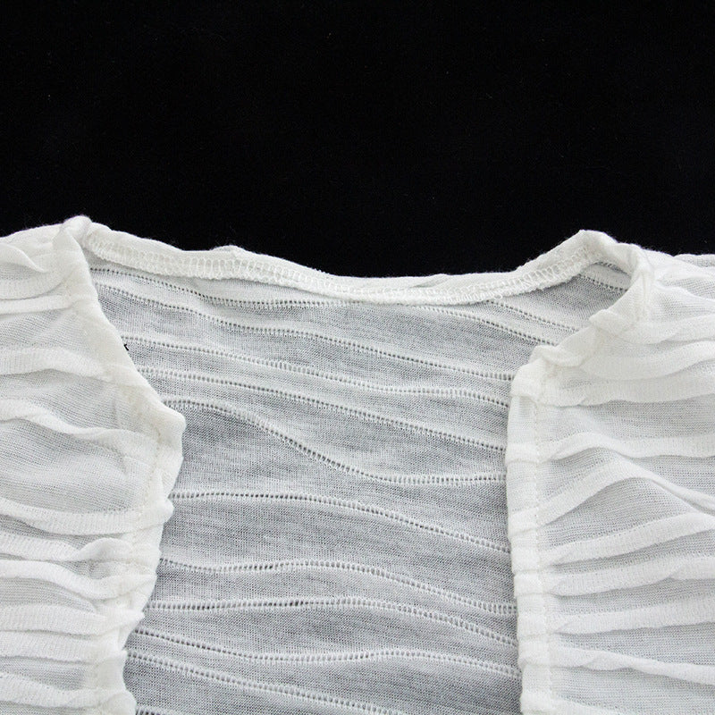 Women Autumn Solid Lace-up Wavy Stripe Crop Top and Pants Two-piece Set 12