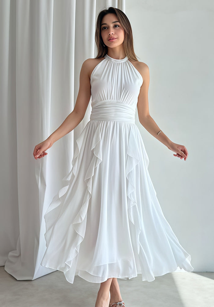 Summer Women's Chic Flounce Slim Waist Slim Fit Ruffled Dress