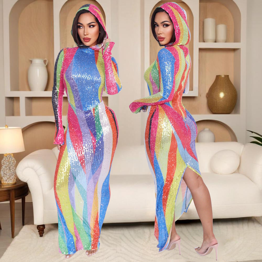 Women Sexy Hooded Slit Dress 3