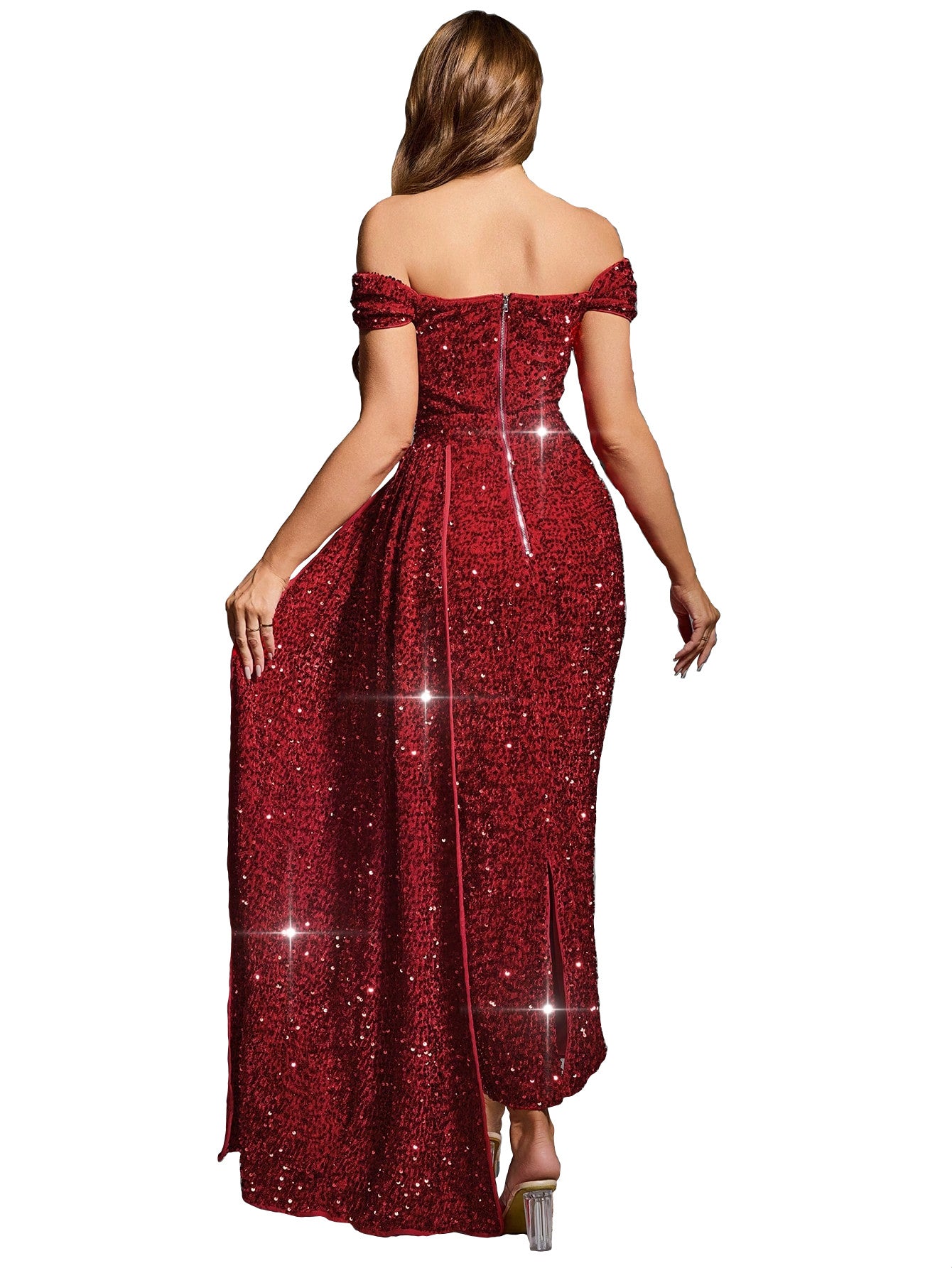 Women's Chic Sexy Sequin Off-Shoulder Solid Color Party Dress 8