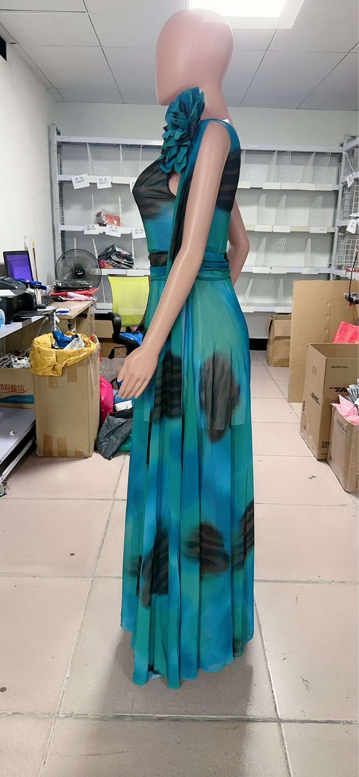 Women Casual Chiffon Print Slash Shoulder Dress 11