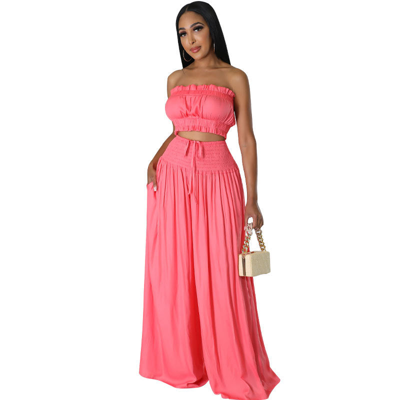 Women Casual Summer Sleeveless Crop Top and Wide Leg Pants Two-Piece Set 7
