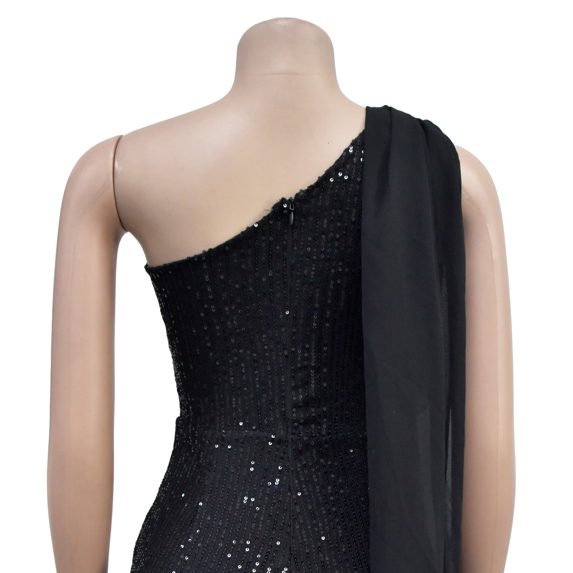 Women Solid Sleeveless One Shoulder Sequin Jumpsuit 18