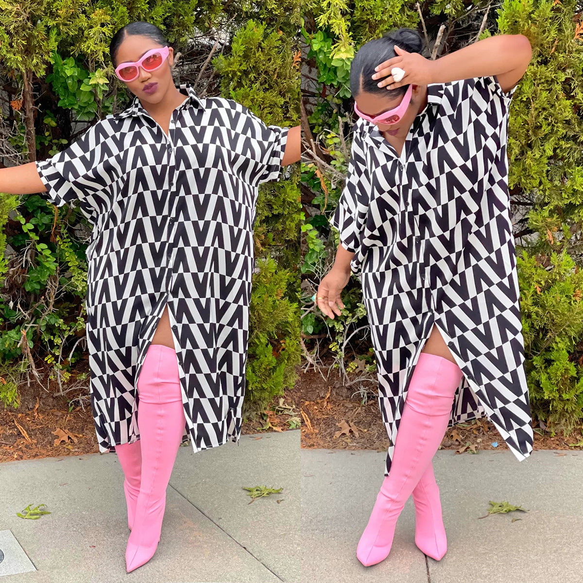 Plus Size Women Summer Printed Loose Shirt Dress 3