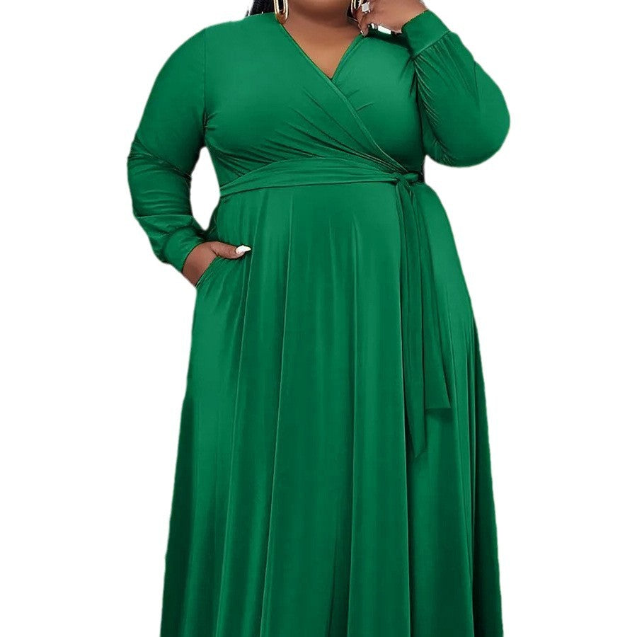Plus Size Women Elegant Cross Collar Maxi Dress 3