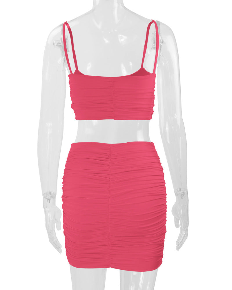 Sexy Camisole Ruched Bodycon Skirt Two-Piece Set For Women 36