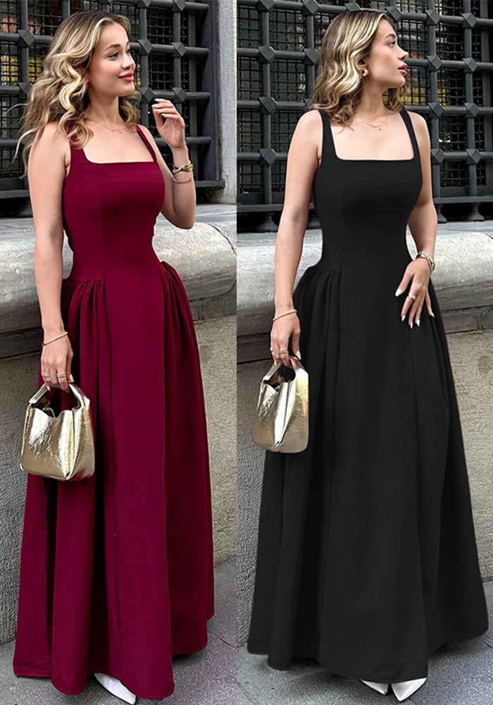 Women's Summer Fashion Sexy Low Back Zipper Slim Waist Strap Dress