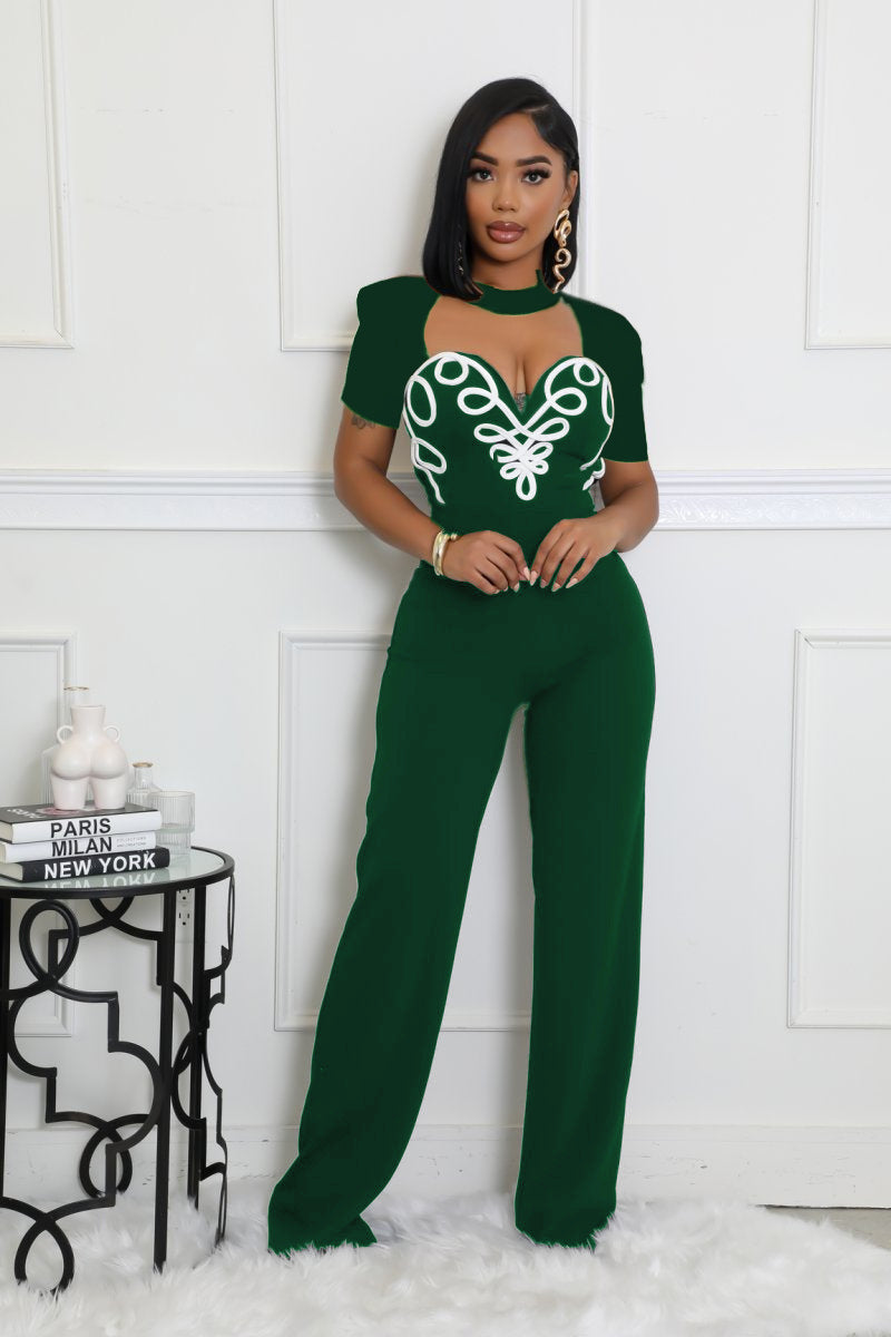 Women Elegant Patchwork Short-Sleeved Jumpsuit 4