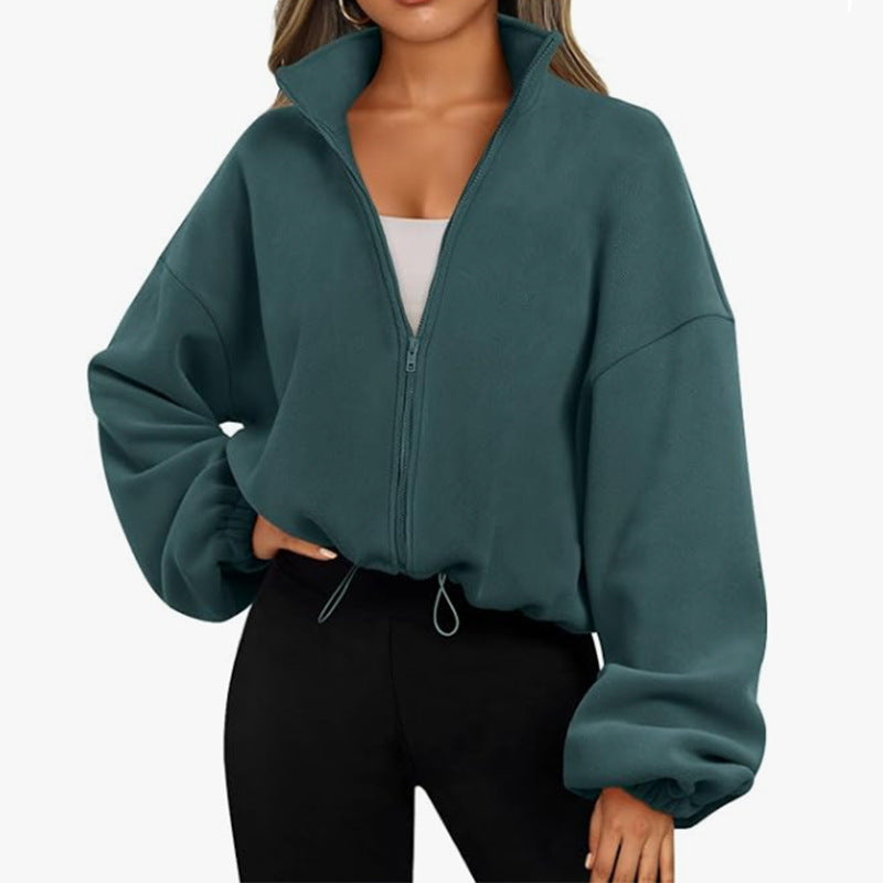 Women's Spring Loose Stand Collar Zipper Top 4