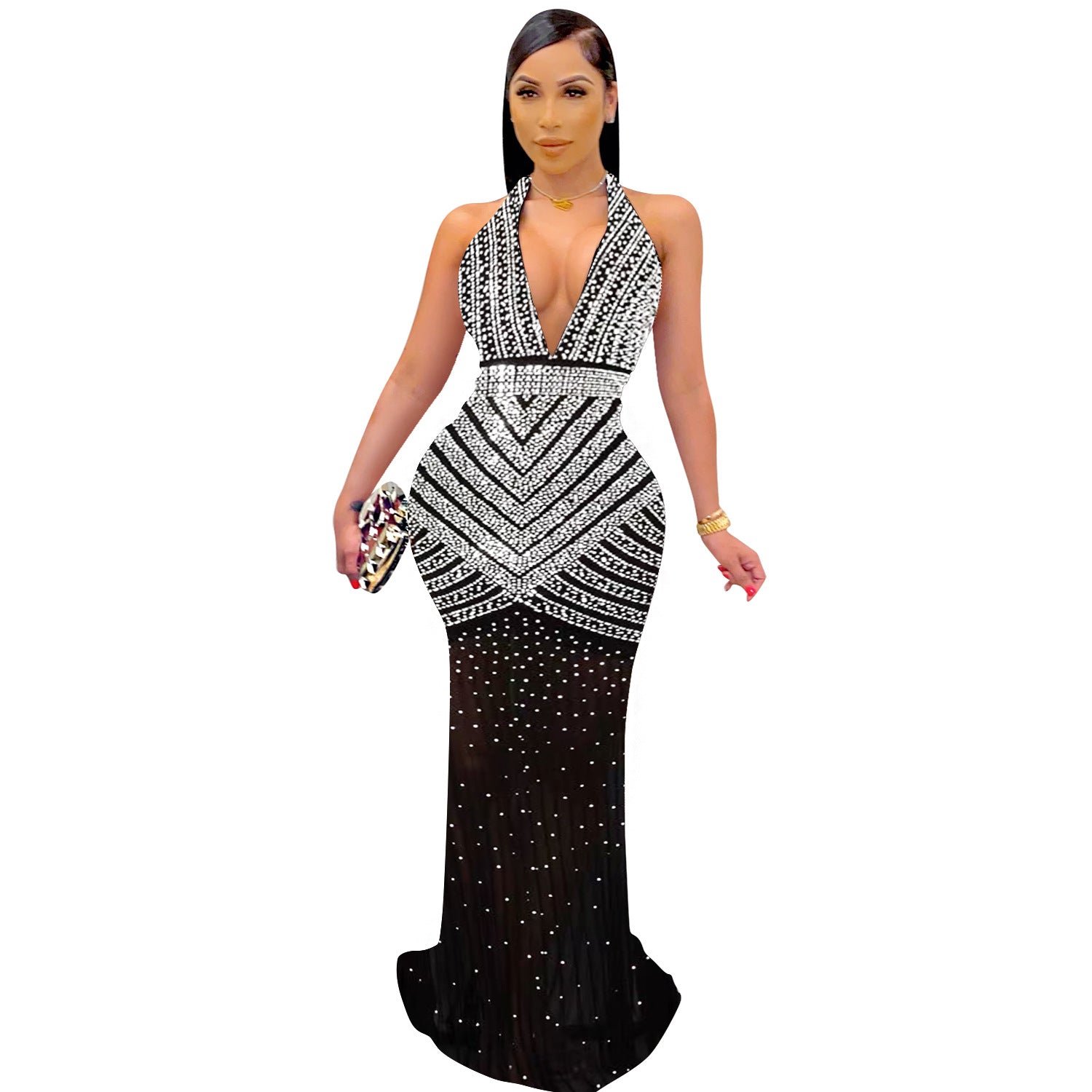 Women Solid mesh Beaded Sleeveless Maxi Dress 9