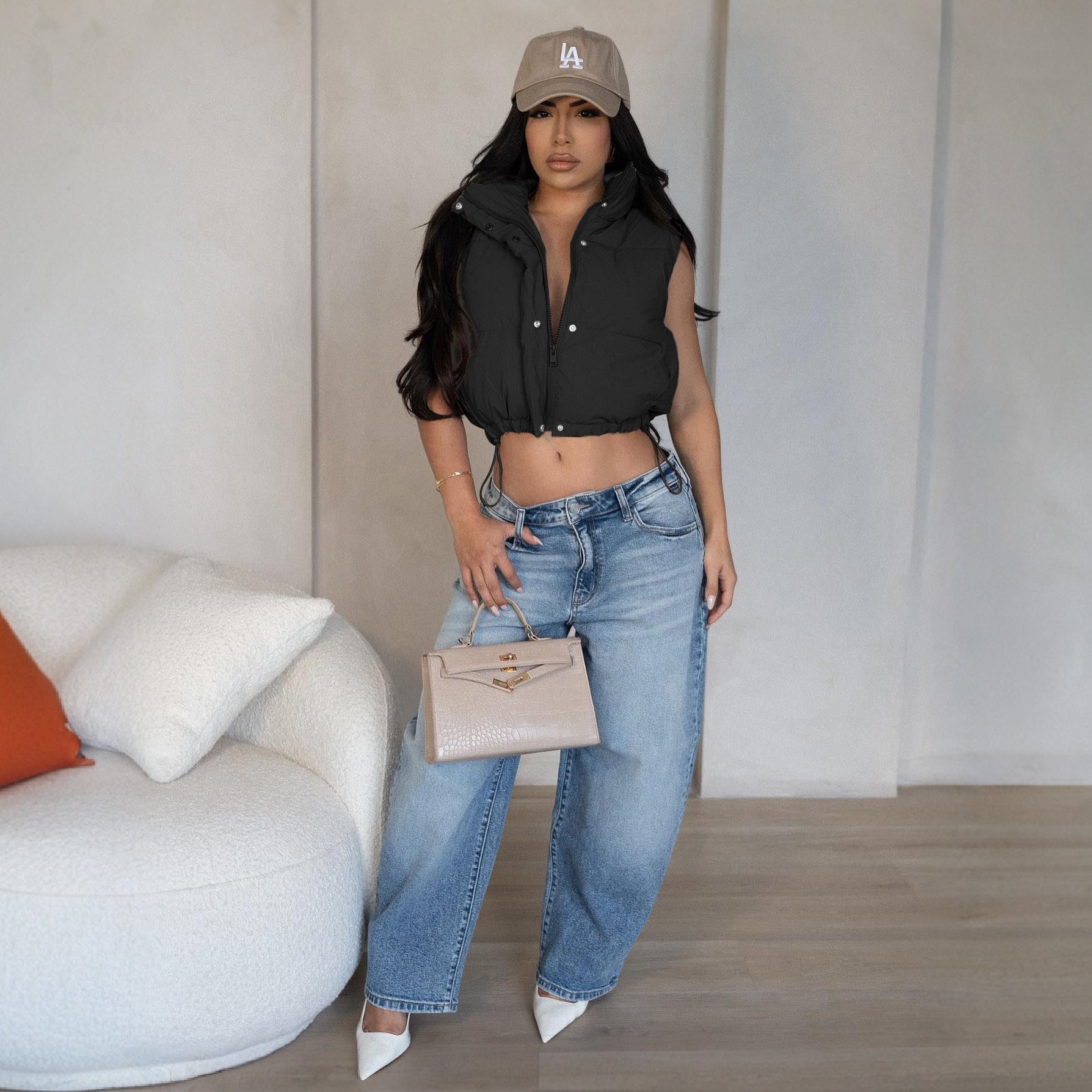 Autumn Fashion Solid Color Stand Collar Sleeveless Zipper Cotton-Padded Vest 10