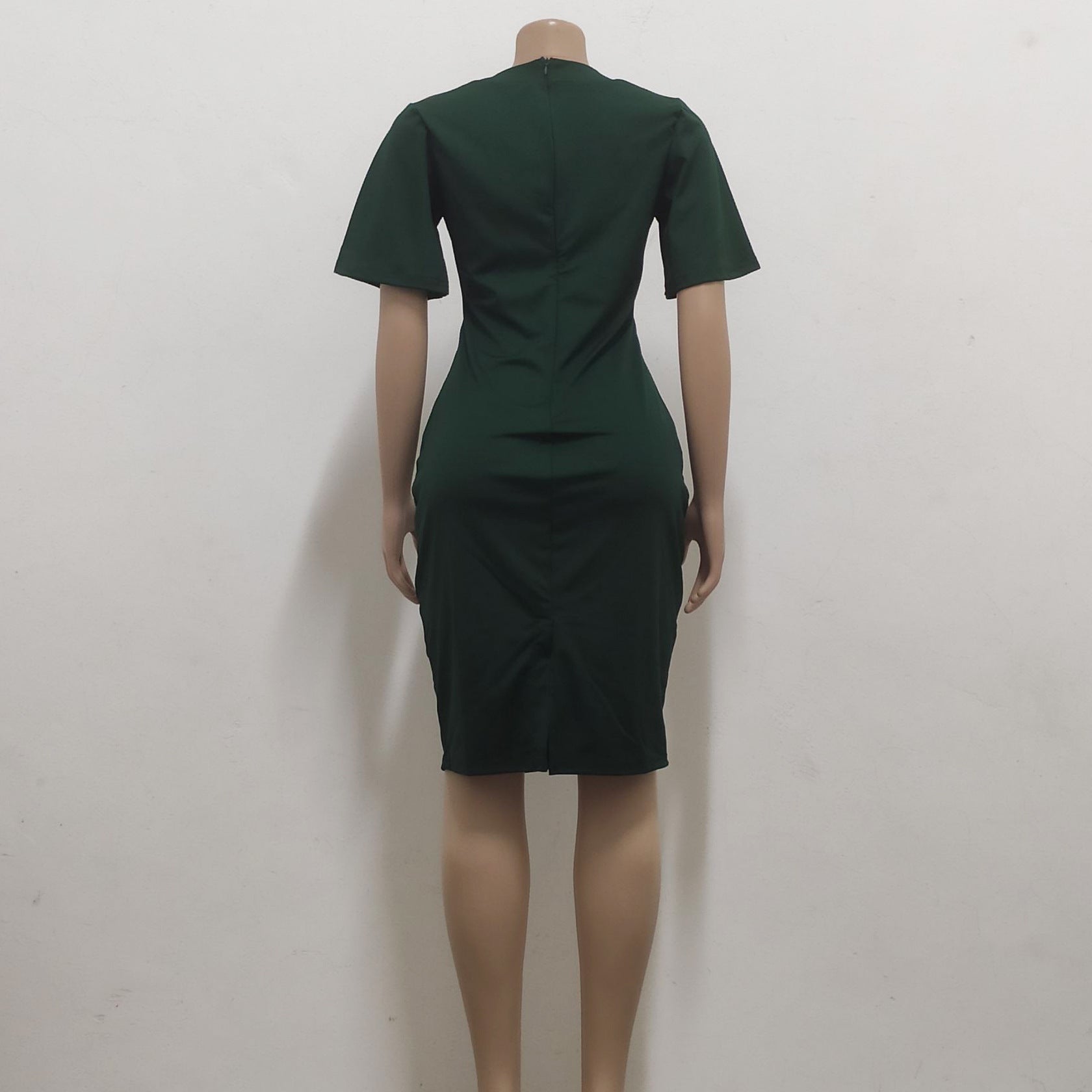 Women Sexy Solid Round Neck Short Sleeve Dress 22