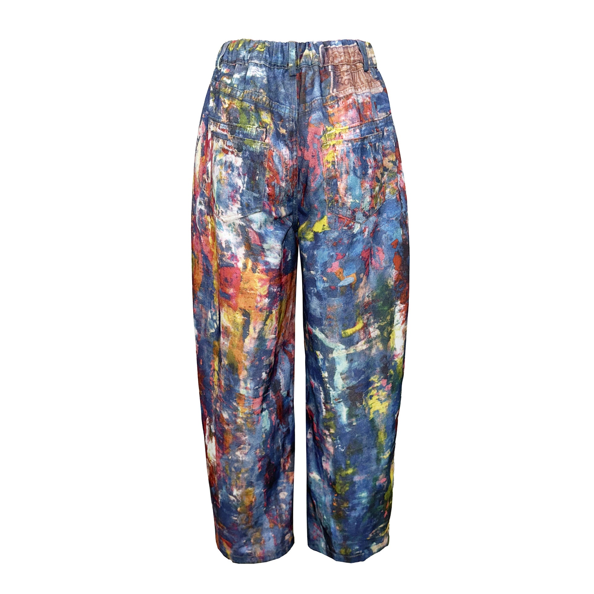 Denim Leather Print Wide-Leg Pants for Women 13