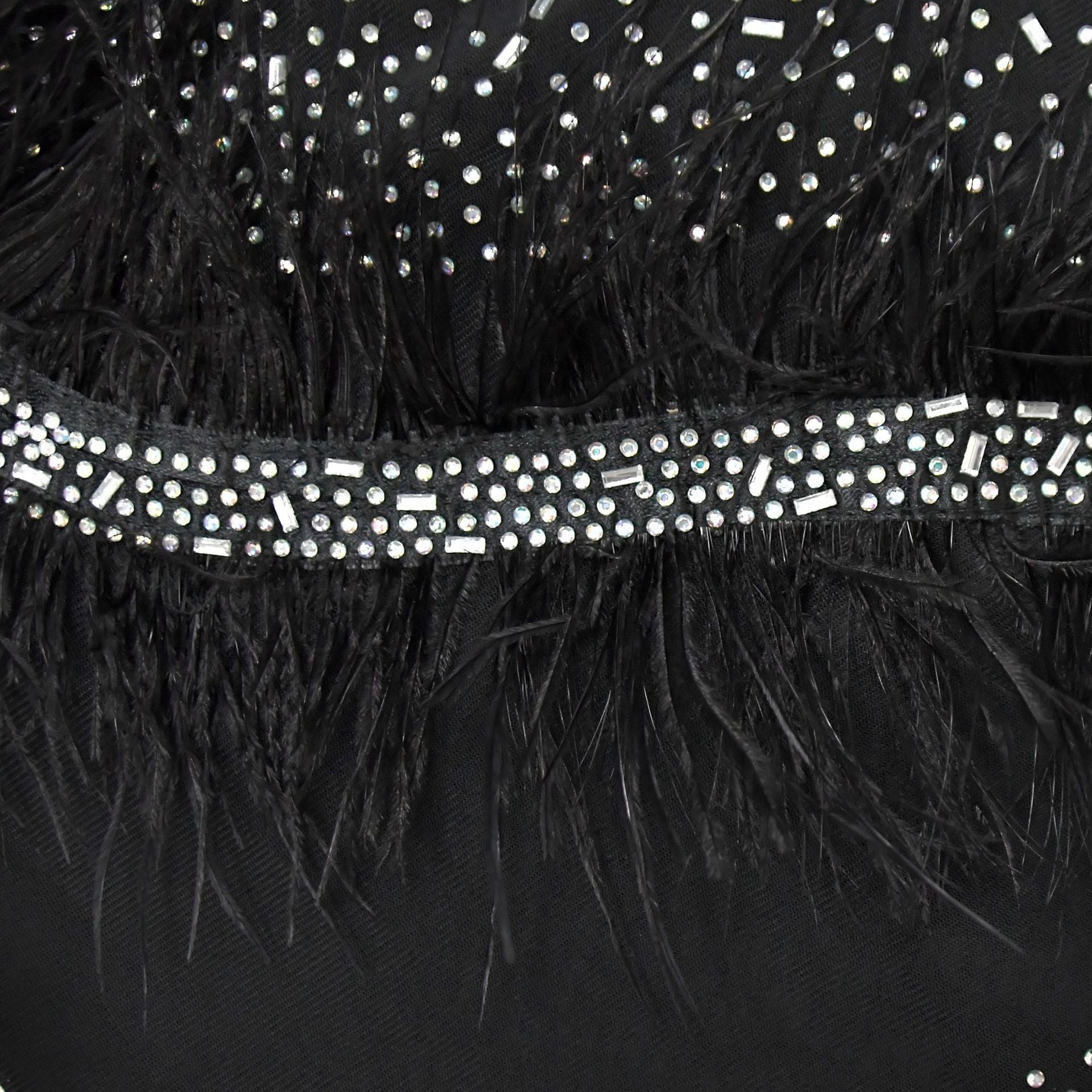 Fashion Women's Solid Color Mesh Beaded Feather Club Dress 23