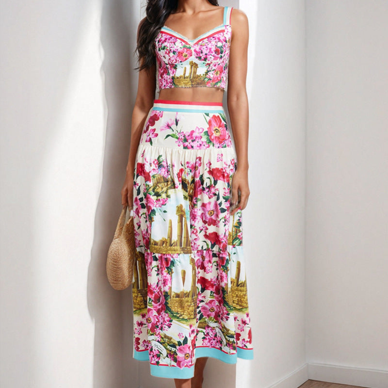 Women spring sexy Patchwork Strapless suspender skirt two-piece set 4