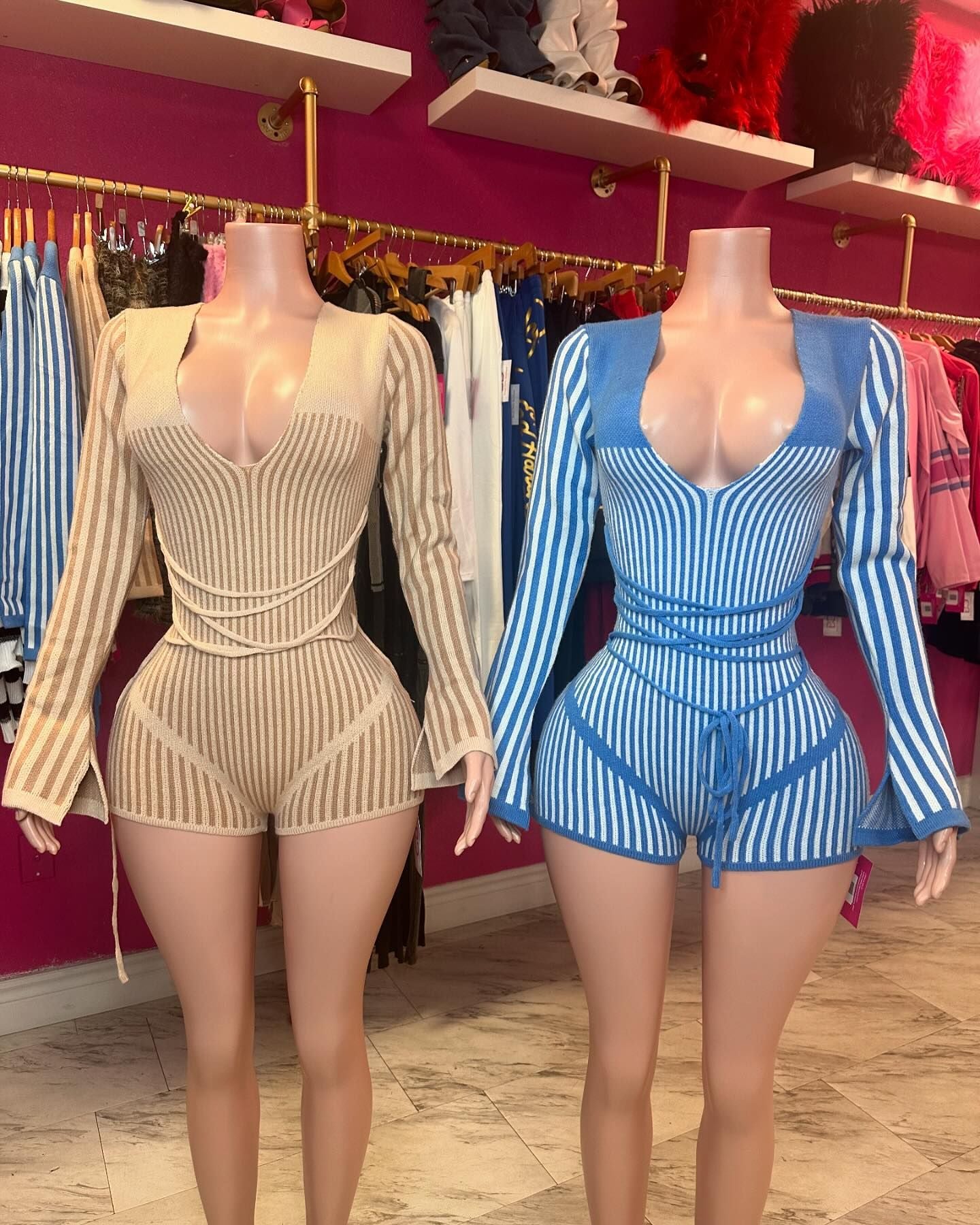 Women Sexy V-Neck Striped Knitting Contrast Romper 6