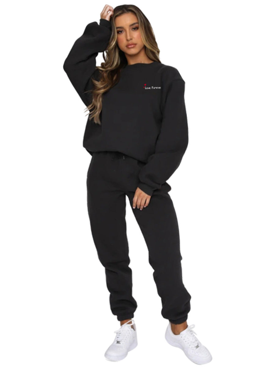 Women Autumn/Winter Printed Round Neck Long-Sleeved Top and Pants Two-Piece Set 12