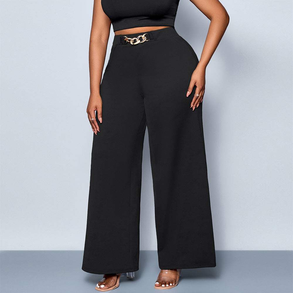 Plus Size Summer Casual Trendy Solid Metal Button Pants 4