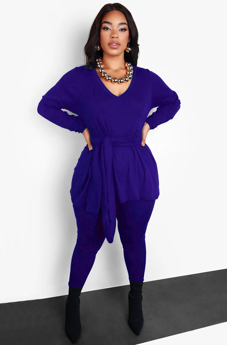 Women Fall and Winter Lace-up Top Long Pants Casual two-piece set 7