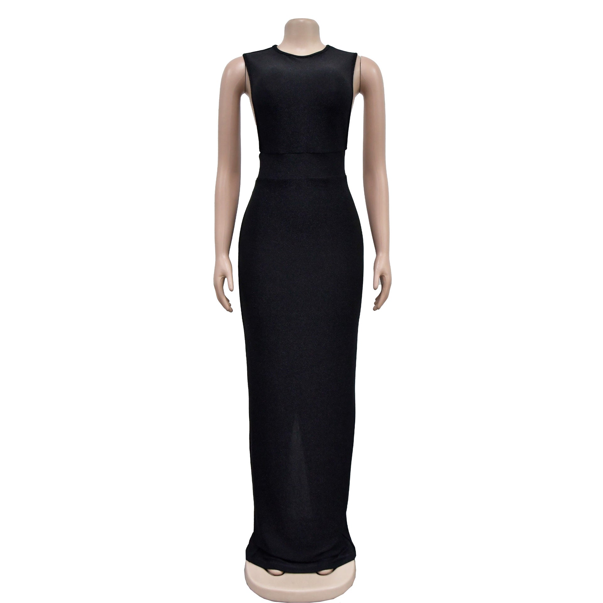 Fashion Women's Solid Color Round Neck Sleeveless Slit Maxi Dress 9