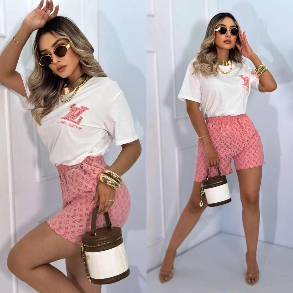 Women's Summer Embroidered & Printed Short-Sleeved Shorts Set 3