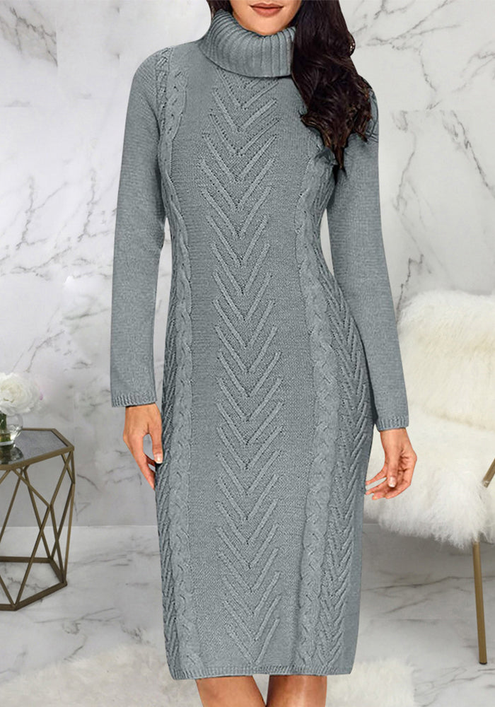 Women Sexy Solid Round Neck Sweater Dress