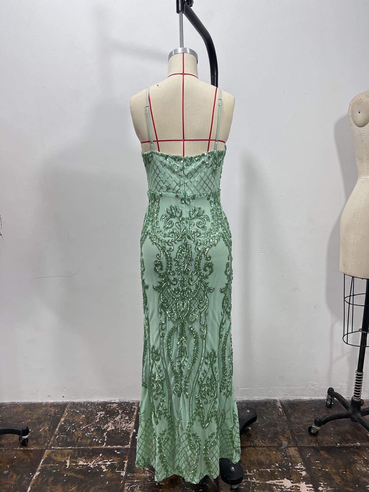 Women Sexy Strapless Backless Split Sequin Evening Dress 7