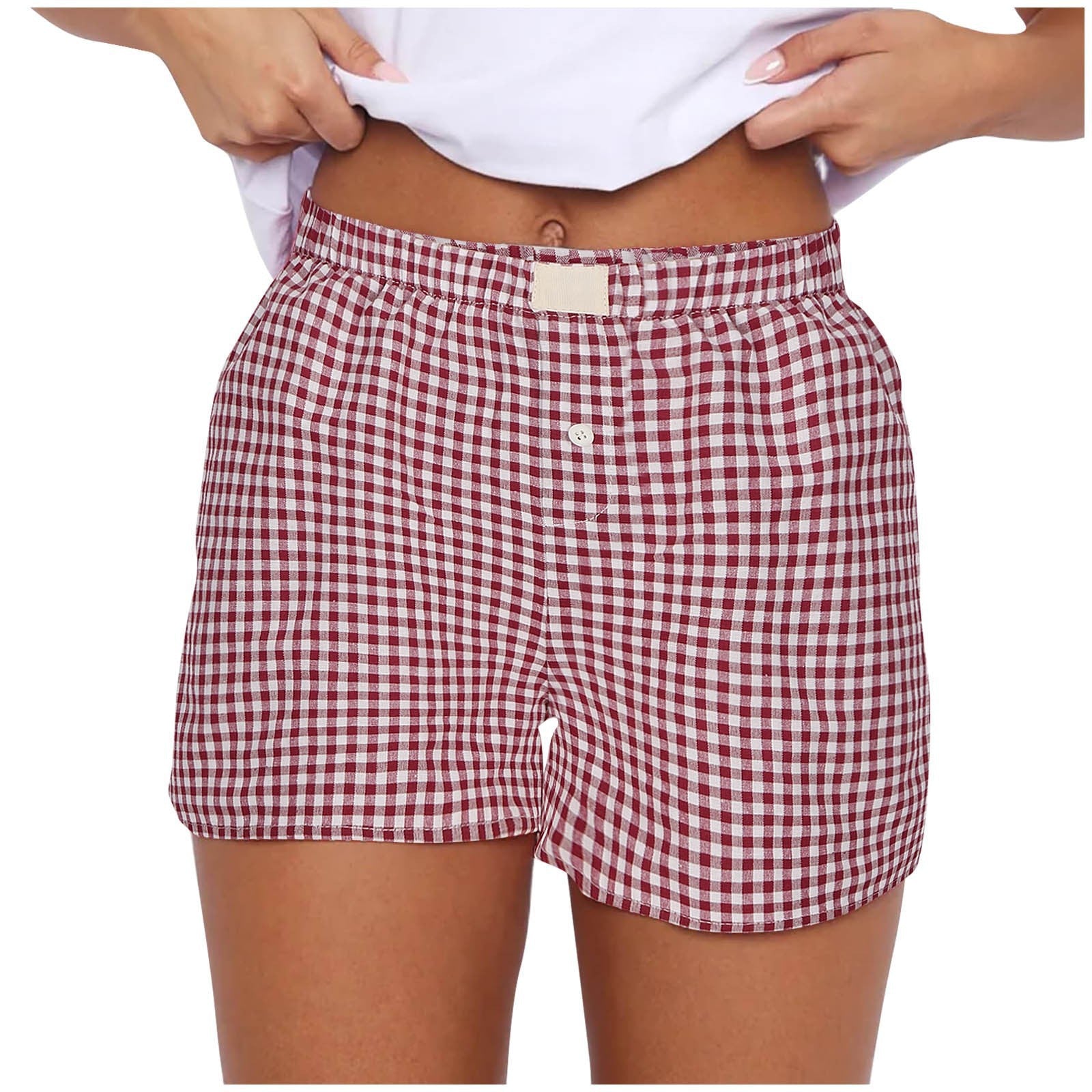 Women's Summer Retro Plaid High Waist Wide Leg Casual Shorts 10