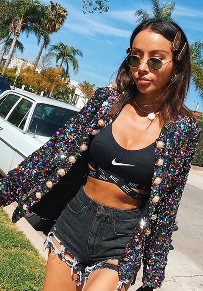 Women Multi-Color Sequin Long Sleeve Jacket