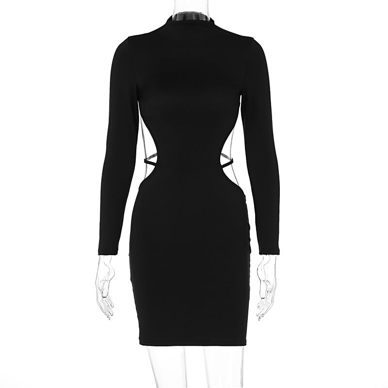 Women's Autumn And Winter Fashionable Sexy Slim Fit Low Back Solid Color Bodycon Dress 9