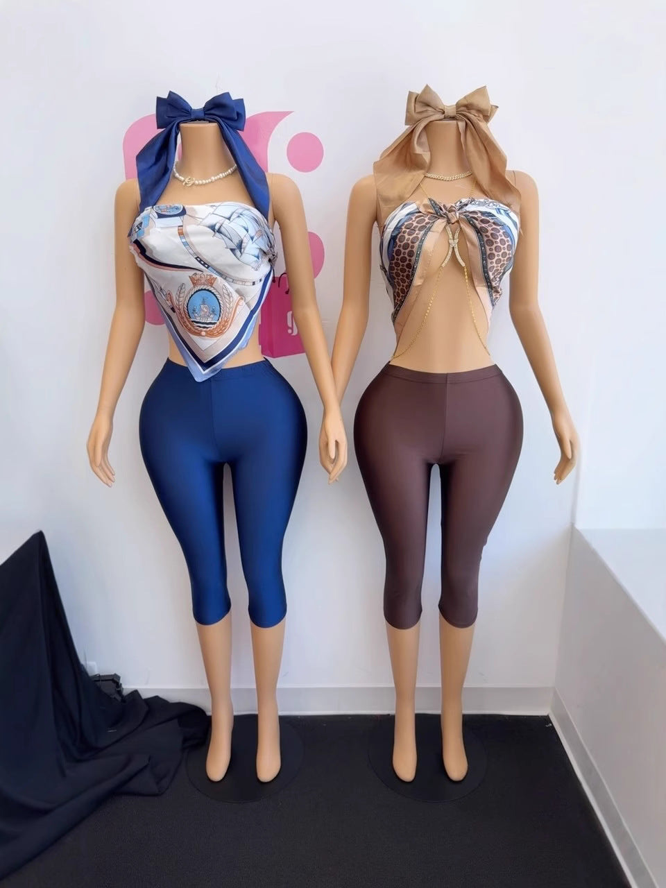 Fashion Women's Printed Strapless Sexy Two Piece Shorts Set 23