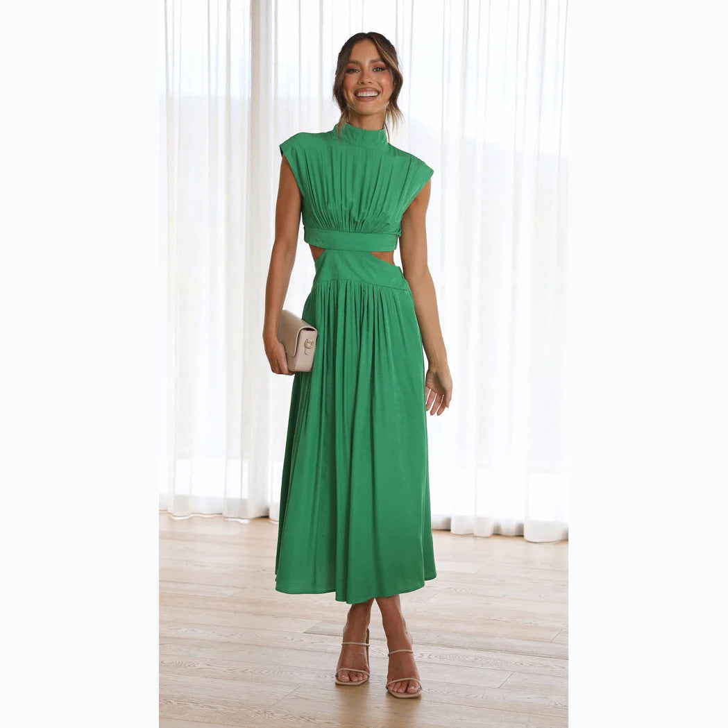 Women Summer Stand Collar Macaron Cut Out Maxi Dress 16