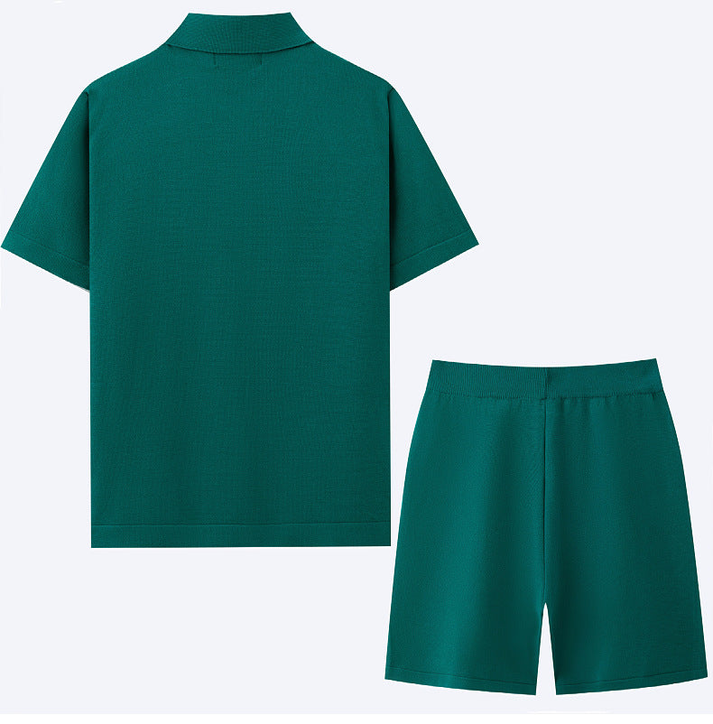 Men's Summer Knitting Polo Top and Shorts Two Piece 7