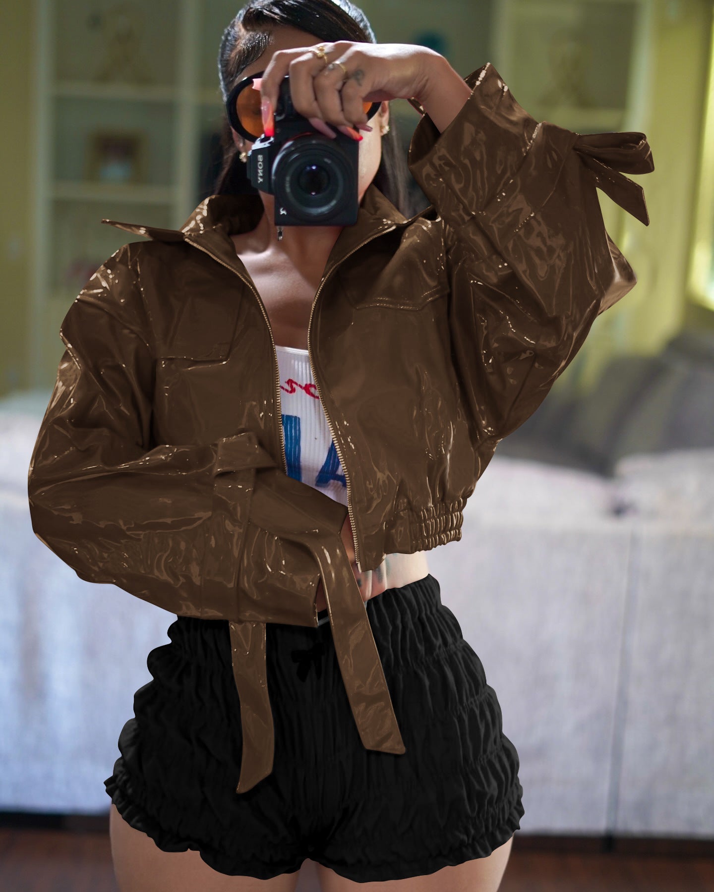 Women's Fashion Sexy Solid Color Pu Leather Jacket