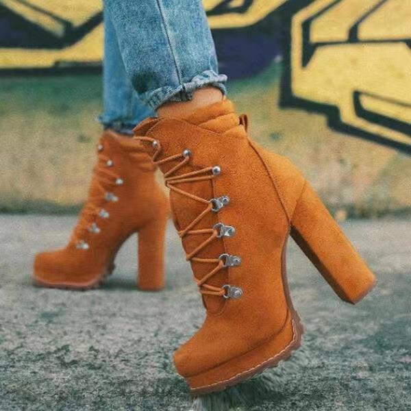 Winter Platform High-Heeled Lace-Up Short Boots Suede Plus Size Martin Boots 6