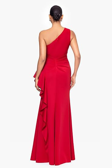 One-Shoulder Chic Elegant Solid Color Slim Waist High-Slit Side Ruffles Mermaid Evening Gown 8