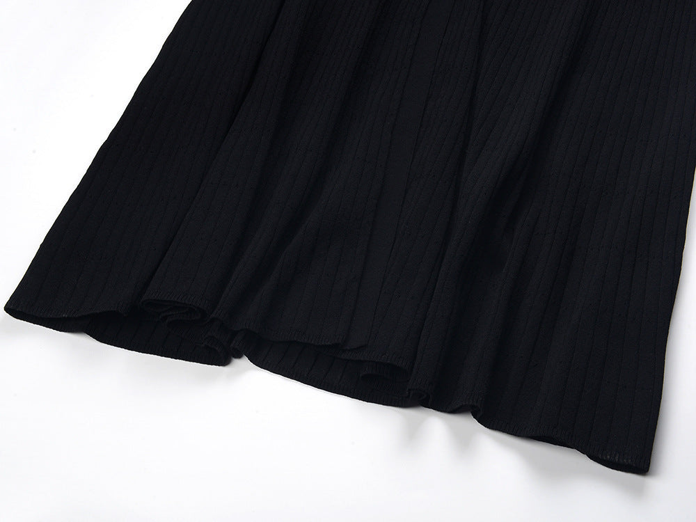 Fashion V-Neck Puff Sleeve Slit Long Sweater Dress Single-Breasted Chic Slim Waist Knitting Dress 10