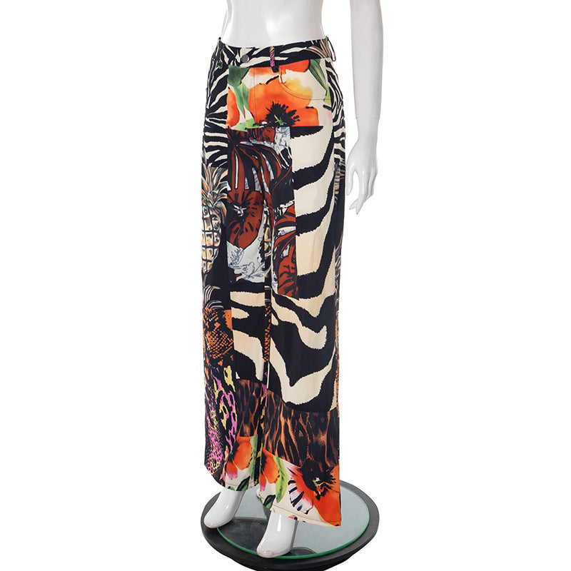 Women's Floral Leopard Print Cargo Loose Straight Trousers 8