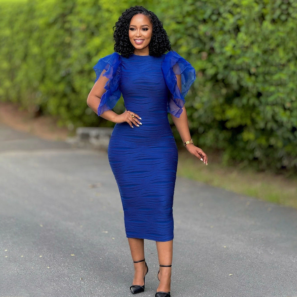 Women Summer Africa Patchwork Ruffle Sleeve Dress 9