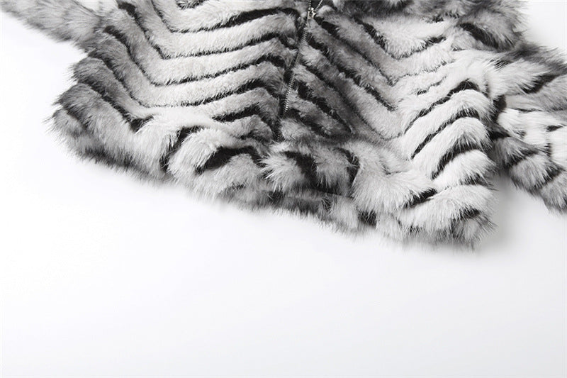 Women Autumn Elegant Turndown Collar Furry Coat 16