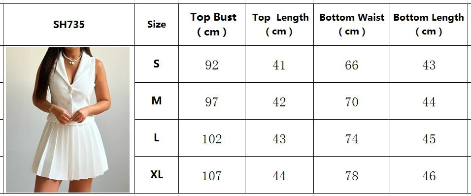 Women's Turndown Collar Sleeveless Vest Top Pleated Mini Skirt Fashion Casual Two-Piece Set 8