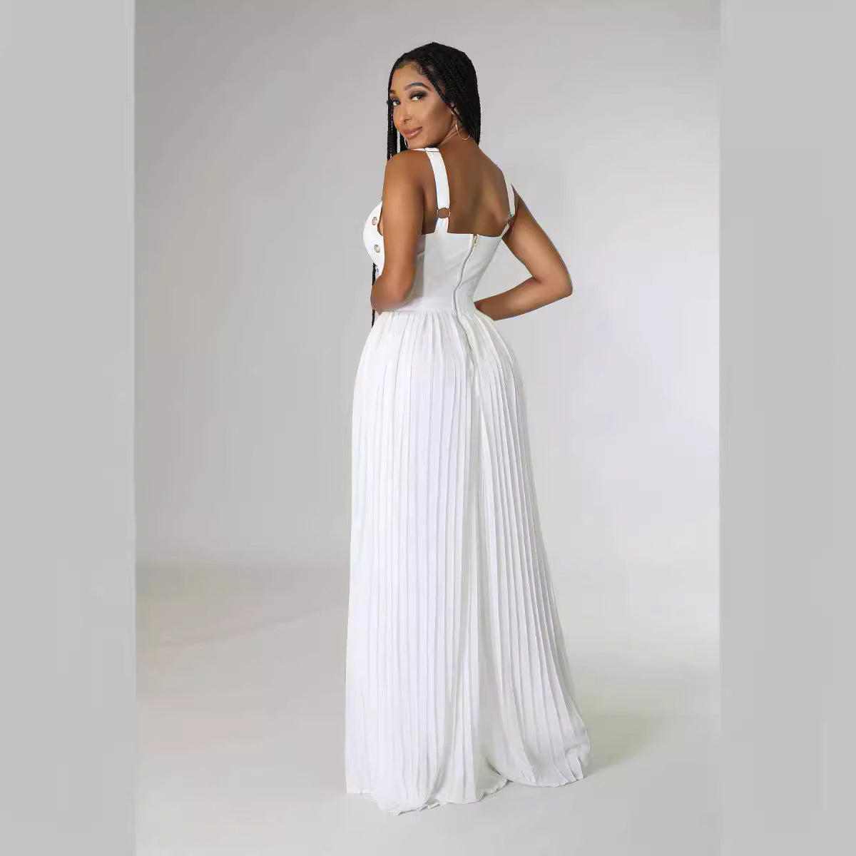 Women sleeveless solid sexy v-neck jumpsuit 3