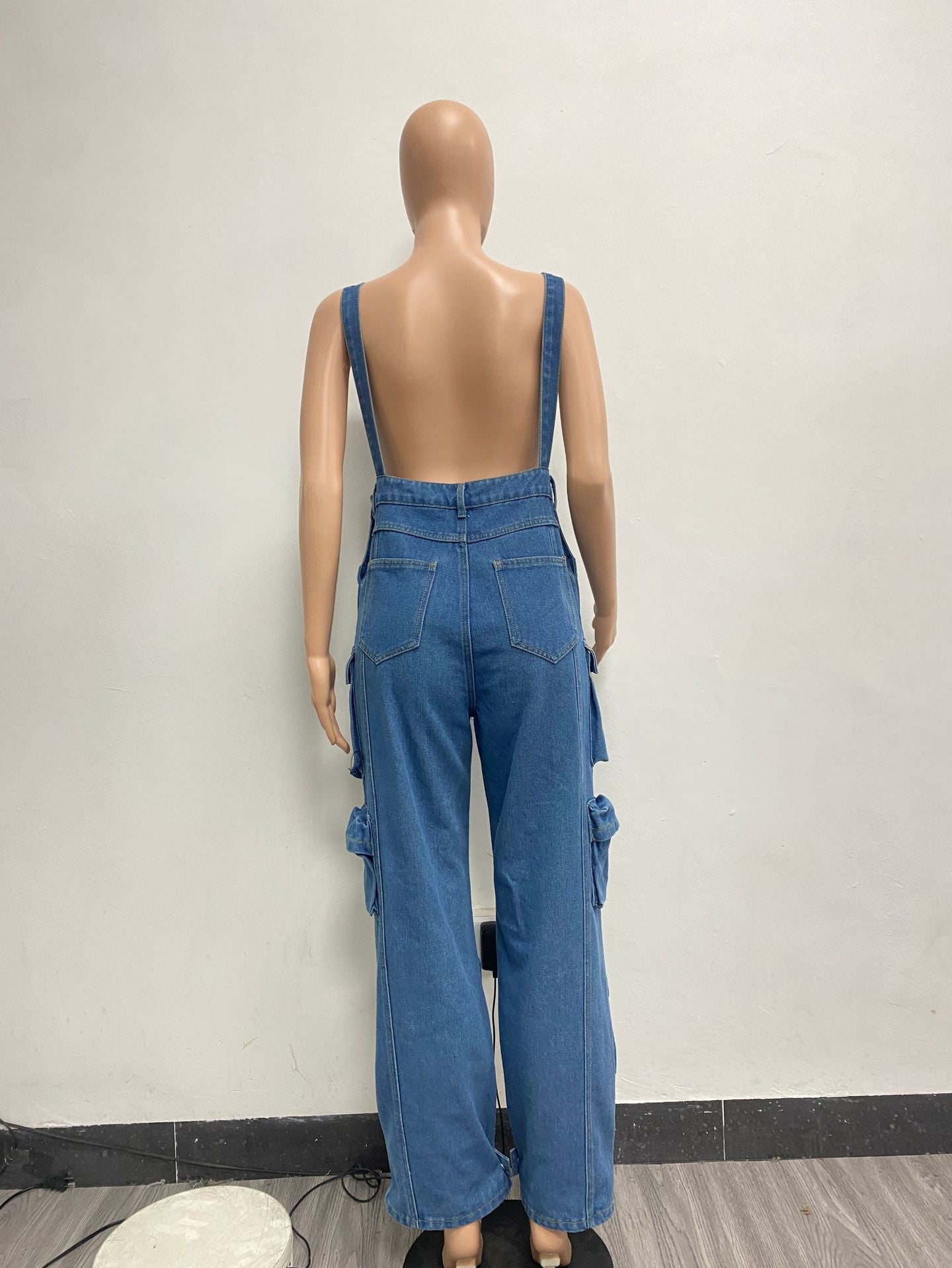 Women style washed Denim loose cargo overalls 17
